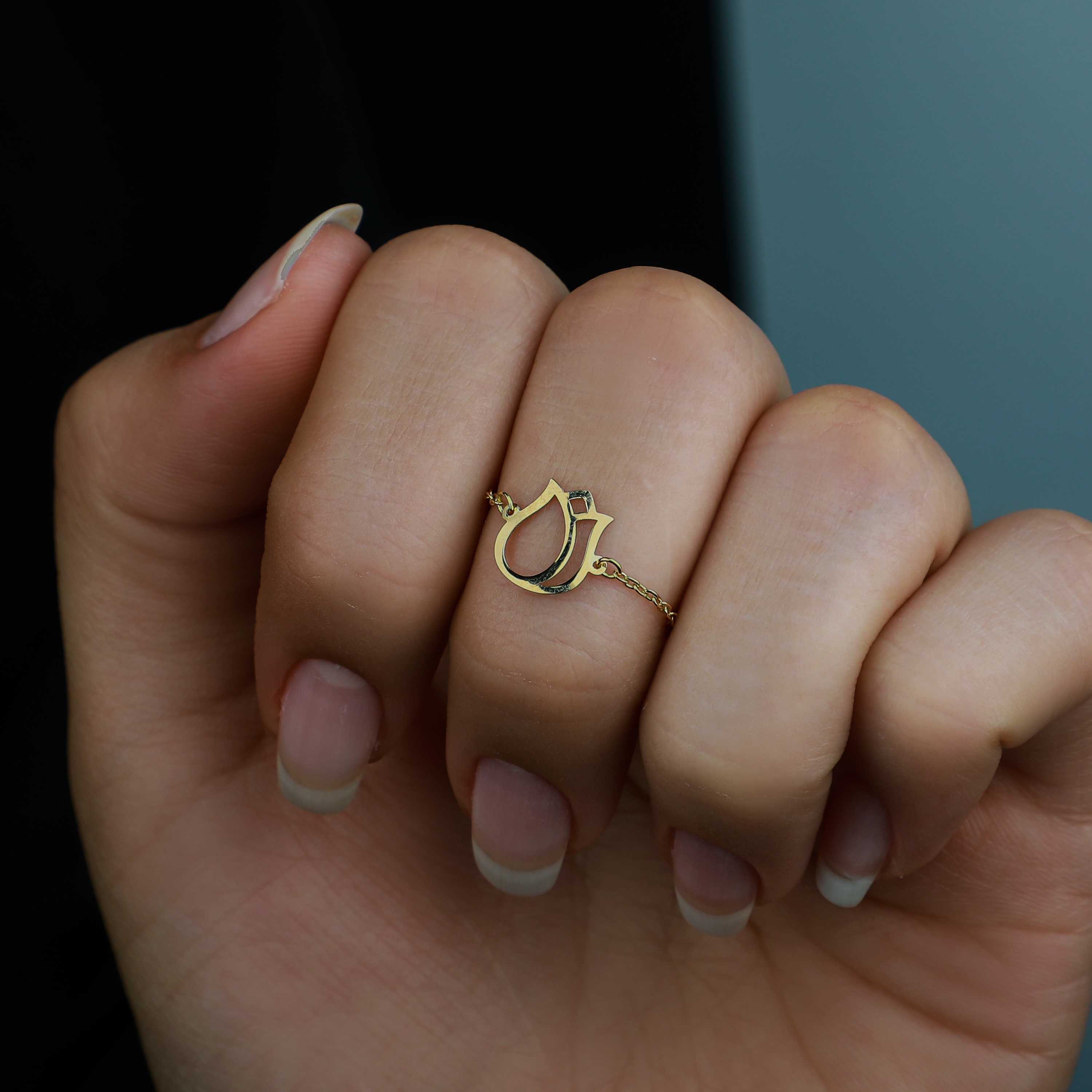 18k gold chain ring, Turkish made - (H-0966)